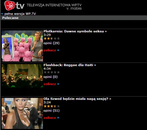 Oprócz WP.tv swojej wersji mobilnej dorobił się także mający niedawno premierę serwis ToSieWytnie.pl