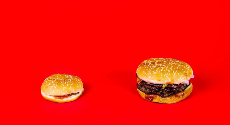 Burger King hamburger vs. BBQ Bacon Triple Whopper