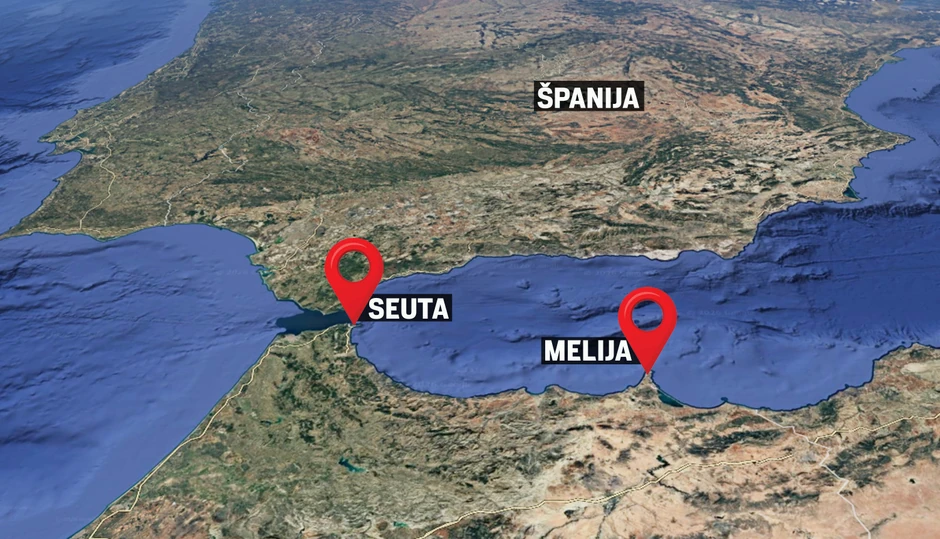 Mapa: Španija, Seuta i Melilja