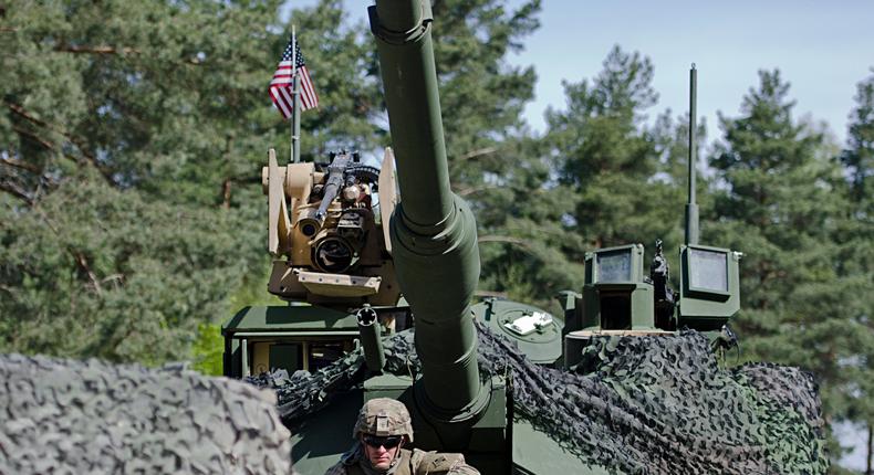 A tank platoon assigned to 1st Battalion, 66th Armor Regiment, 3rd Armored Brigade Combat Team, 4th Infantry Division at the Strong Europe Tank Challenge on May 10.