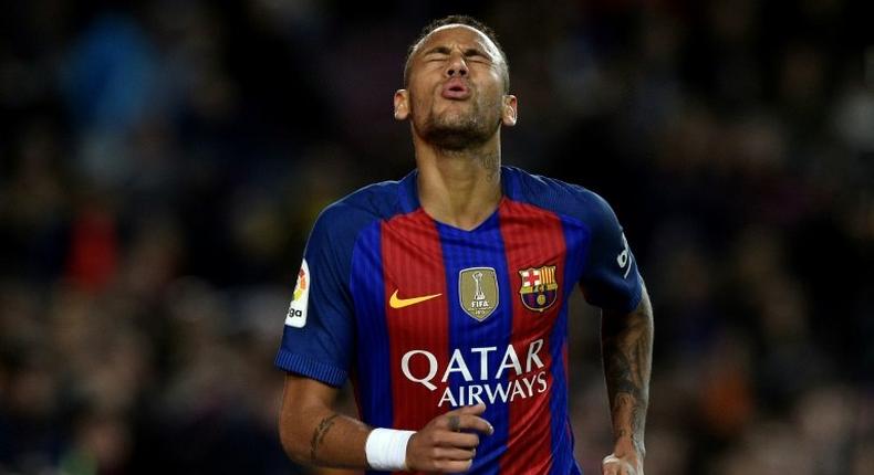 Barcelona's Brazilian forward Neymar pictured during the Spanish La Liga match against Malaga CF at the Camp Nou Stadium in Barcelona on November 19, 2016.