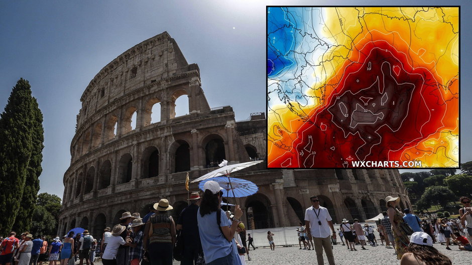 Wielki żar nad Europą. Temperatura poszybuje prawie do 50 st. C! (mapa: wxcharts.com)