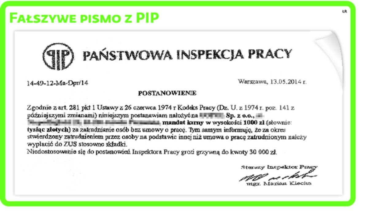 Fałszywe pismo PIP
