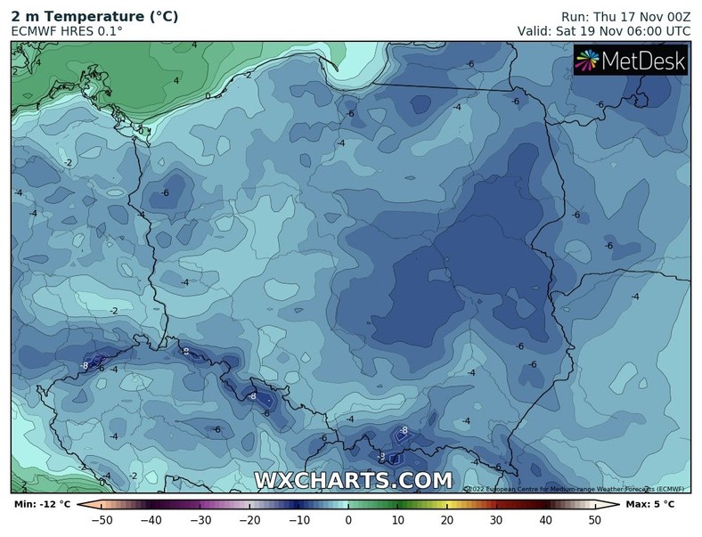 Nocami możliwe są spadki temperatury poniżej -5 st. C, punktowo nawet do -10 st. C.