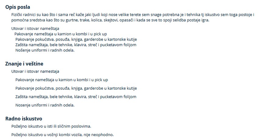 Jedan od oglasa kojim se traži fizički radnik