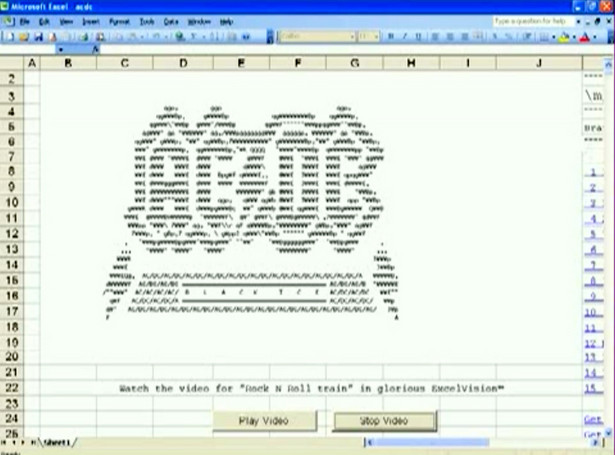 Wideoklip AC/DC odtworzony w arkuszu Excela