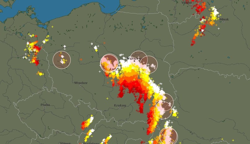 Mapa Uderzeń Piorunów | Mapa