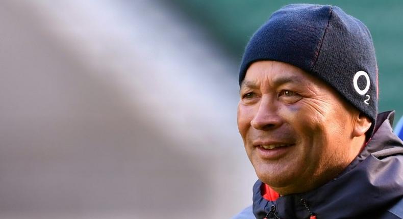 England's coach Eddie Jones watches his players during the captain's run training session at Twickenham stadium in south west London on February 3, 2017, on the eve of the rugby union 6 Nations match between England and France