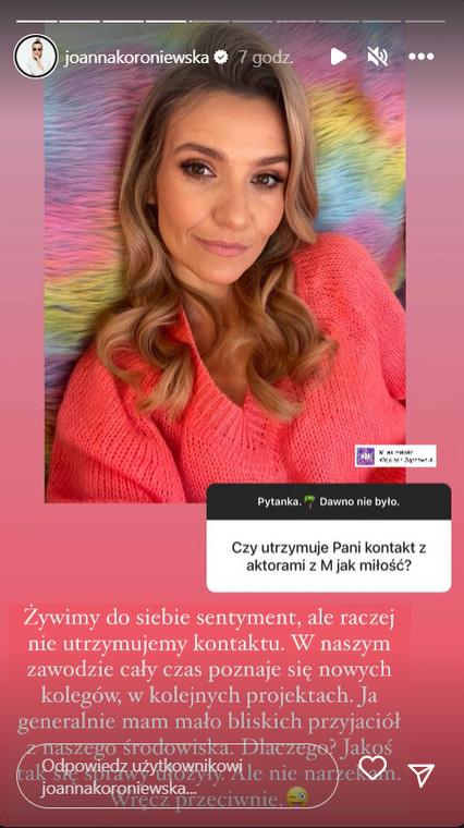 Joanna Koroniewska o relacjach z kolegami z "M jak miłość" 