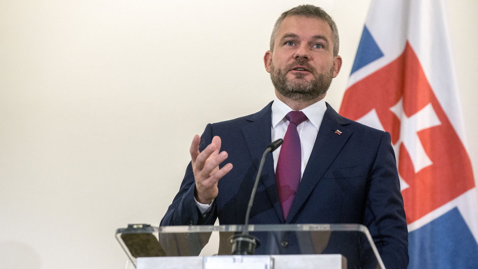 Peter Pellegrini na konferencji prasowej po spotkaniu Grupy Wyszehradzkiej, 5 listopada 2019 r.