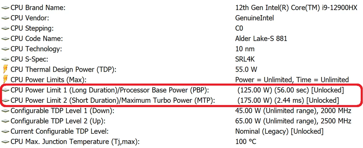 Lenovo Legion 7i (16IAX7) – konfiguracja limitów mocy procesora Intel Core i9-12900HX w trybie Wydajnym