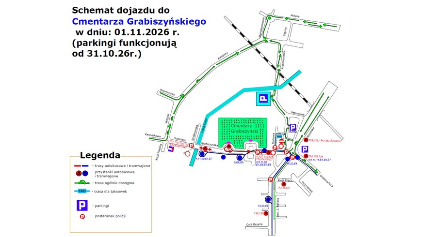 Cmenatarz Grabiszyński - organizacja ruchu 1 listopada