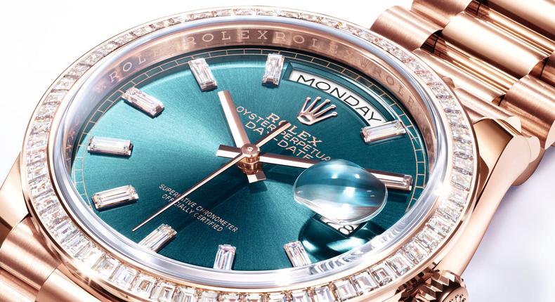 The two sizes of Rolex's Day-Date each feature two new color combinations.Rolex