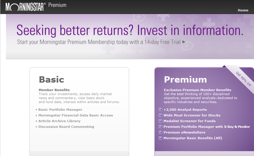 Morningstar zapewni kompleksowe dane dotyczące funduszy inwestycyjnych. Znajdziemy tam rankingi najlepszych z nich. Można tam przeanalizować własne portfolio i znaleźć najlepsze do inwestowania fundusze. Strona dostarcza solidnych opisów  funduszy oraz ich pogłębioną analizę.