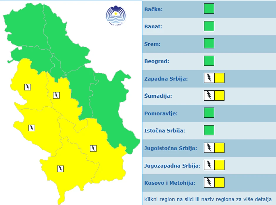 Meteoalarm za ponedeljak, 6. jul