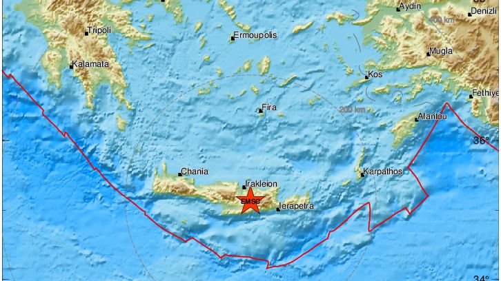 Lokalizacja trzęsienia ziemi na Krecie
