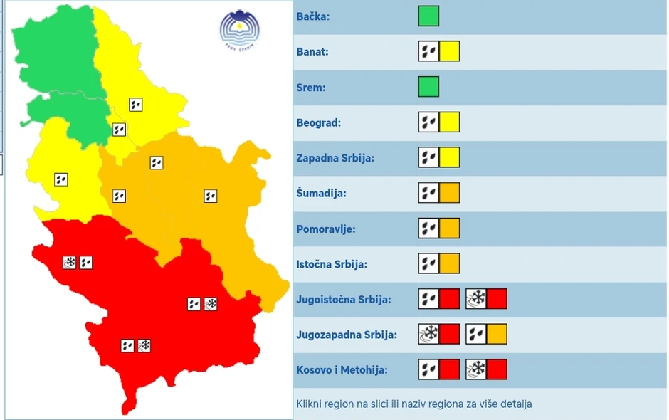 Meteoalarm za četvrtak, 2. oktobar