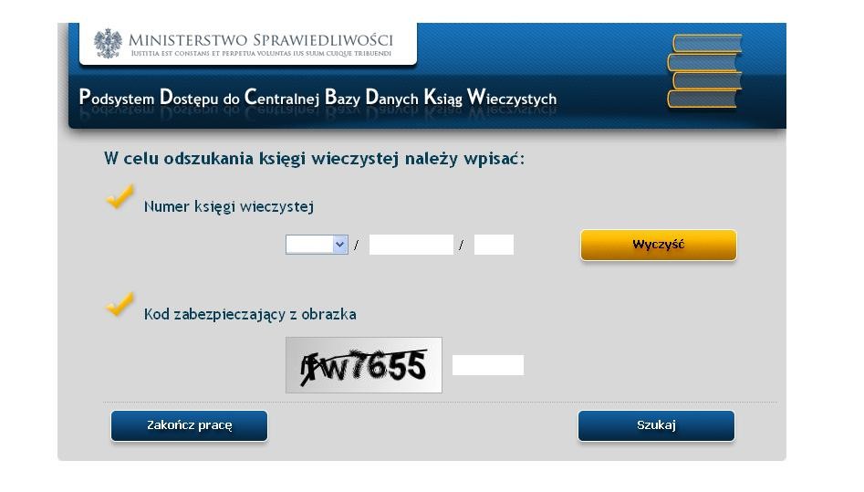 Przeglądarka ksiąg wieczystych na stronie Ministerstwa Sprawiedliwości