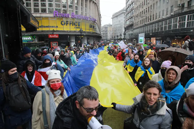 Protest antywojenny w Belgradzie