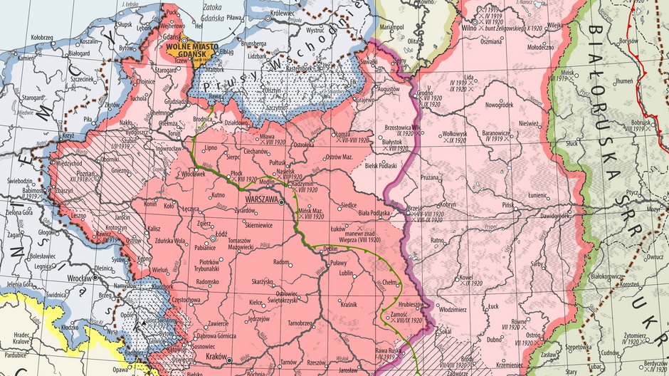 Bitwa Warszawska i polskie boje w obronie niepodległości. Mapa "Odbudowa Państwa Polskiego w latach 1918-1922", (aut. Marcin Sobiech - EXGEO Professional Map)