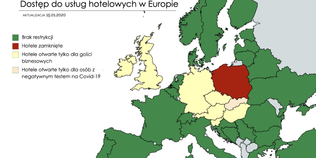 Tylko Polska zamknęła hotele dla wszystkich. Większość europejskich krajów pozostawiła obiekty otwarte.