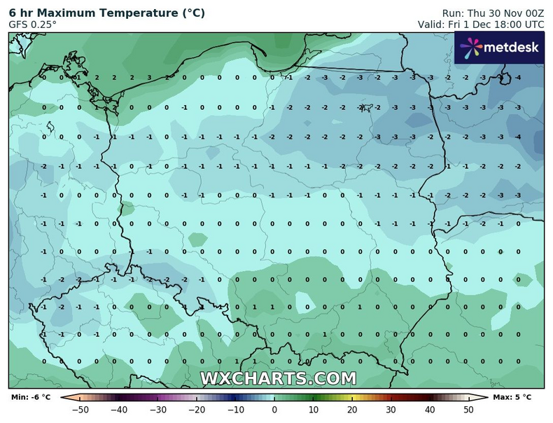 W większości kraju temperatura nie przekroczy 0 st. C