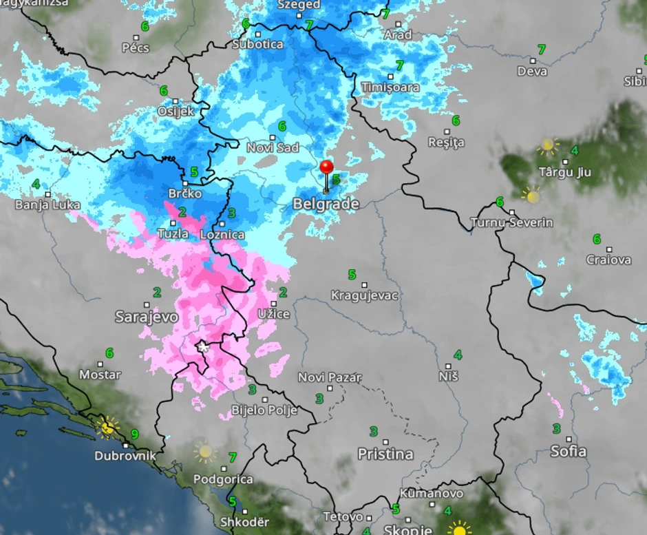 Kretanje padavina u Srbiji u 7 časova