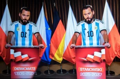 Stanowski ogłosił start w wyborach prezydenckich. W koszulce Messiego, na tle niemieckich flag