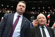 Przemysław Czarnek i prezes Jarosław Kaczyński podczas spotkania z sympatykami PiS w Lublinie