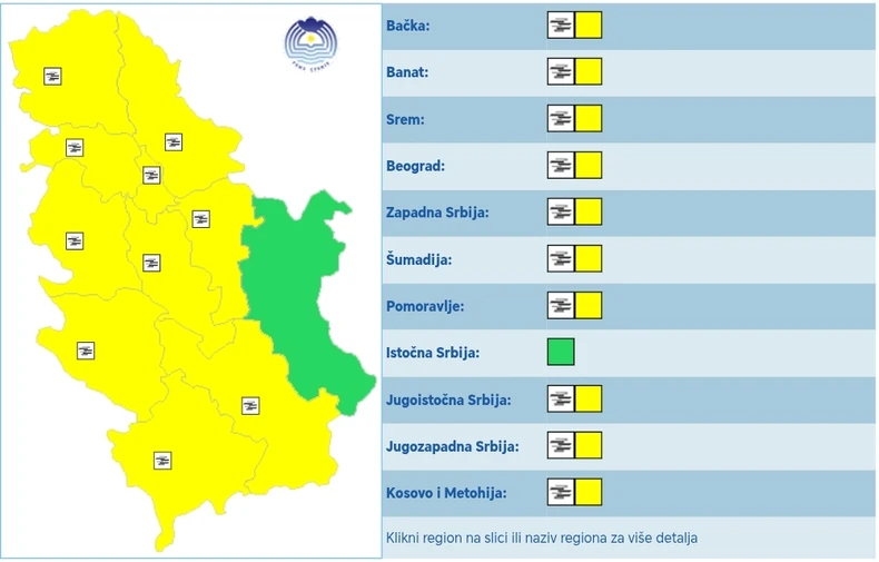 Meteoalarm za četvrtak