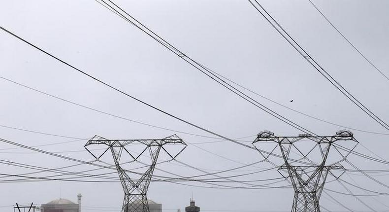 Electricity pylons carry power from Cape Town's Koeberg nuclear power plant, South Africa August 13, 2015.  REUTERS/Mike Hutchings/File Photo