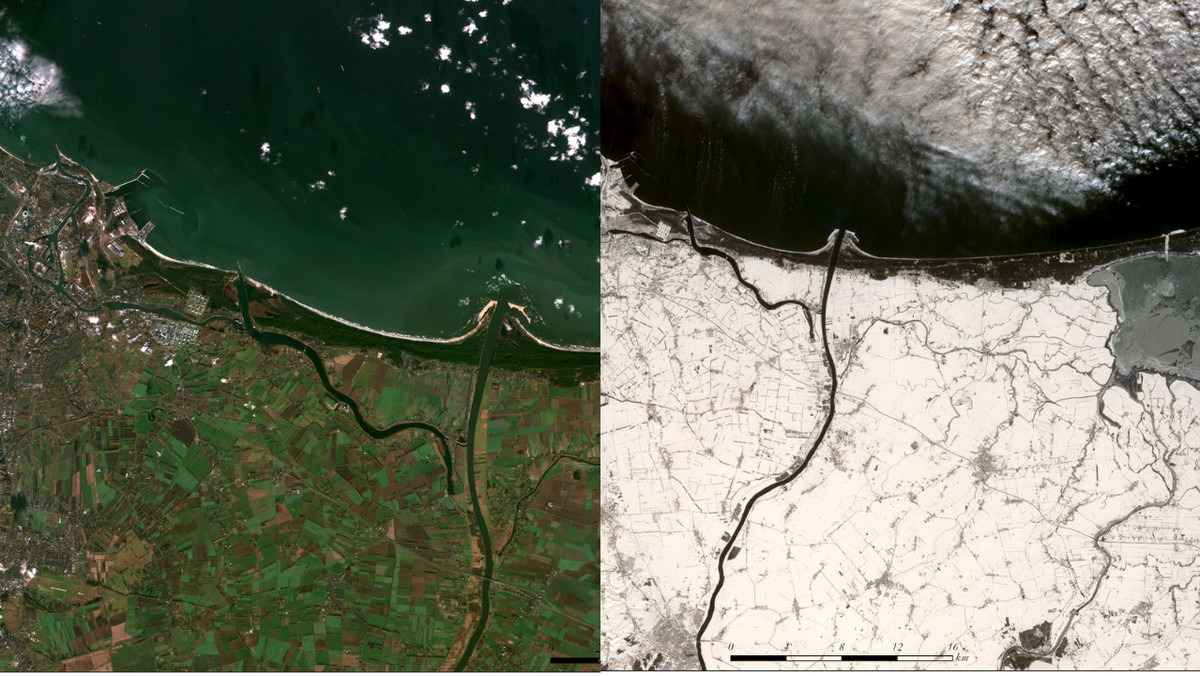 Pogoda w Polsce. Zdjęcia satelitarne ujścia Wisły w ciągu trzech tygodni