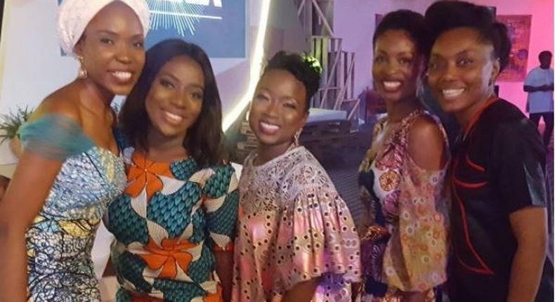 Media girls, Lala Akindoju, Sisi Yemmie, Lamide, Teju Ajani and Arit Okpo strike a sisterhood pose!