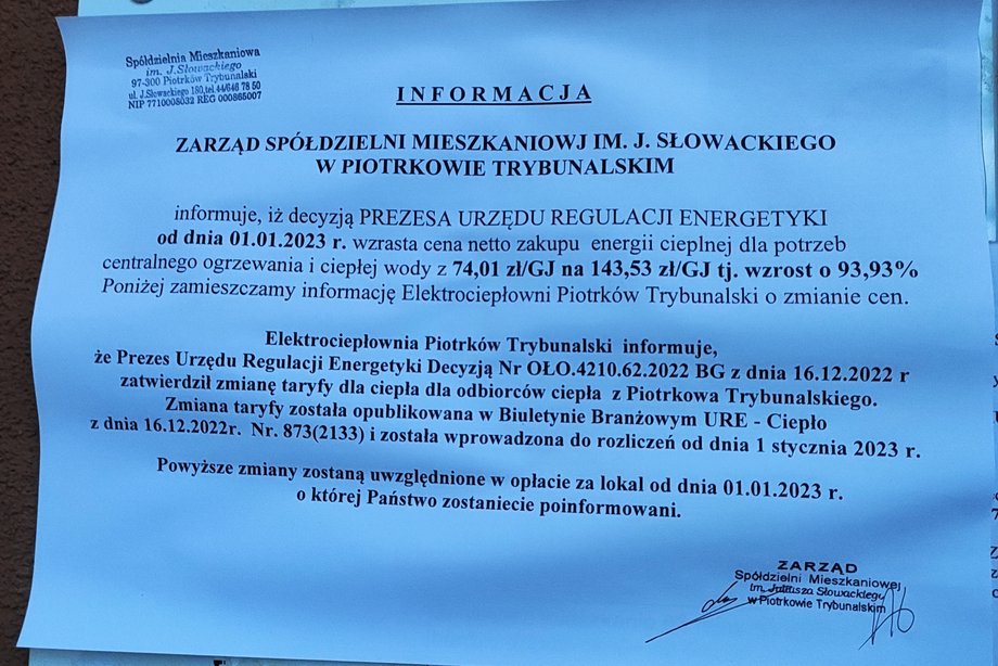 Taryfa za ciepło w elektrociepłowni w Piotrkowie Trybunalskim wzrosła o 93,93 proc.