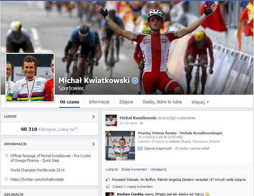 Nasz nowy mistrz kolarski Michał Kwiatkowski jest uzależniony od Facebooka!