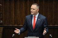 Uroczystość zaprzysiężenia Prezydenta Karola Nawrockiego przed Zgromadzeniem Narodowym. Karol Nawrocki przemawia na sali posiedzeń Sejmu, 06.08.2025