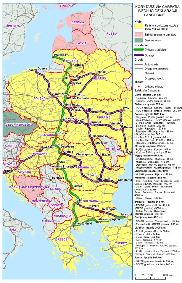 Via Carpatia - mapa - deklaracja łańcucka