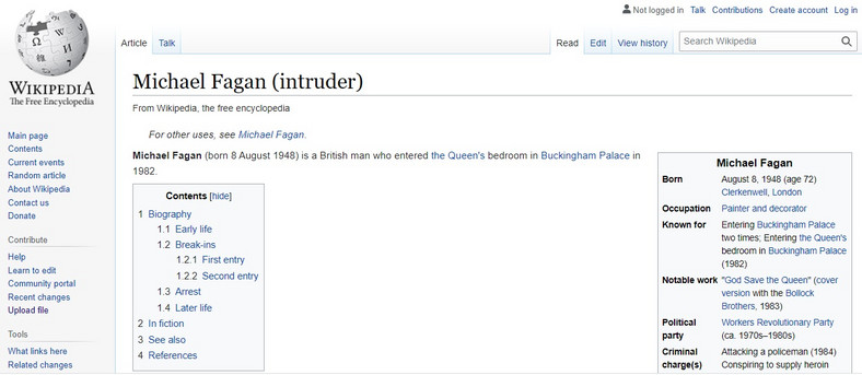 Strona o Michaelu Faganie na Wikipedii