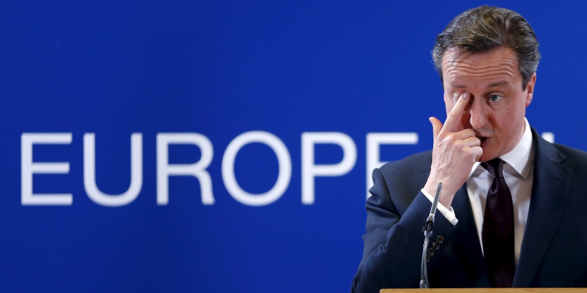 British Prime Minister David Cameron at a news conference during an EU leaders summit in Brussels in 2015.