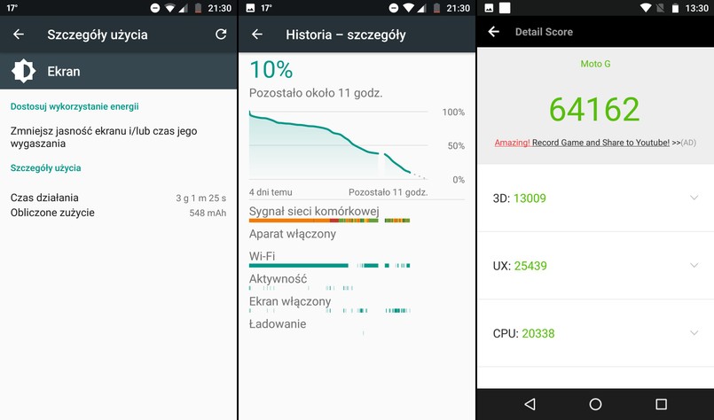 Moto G5 Plus - zużycie baterii, AnTuTu Benchmark