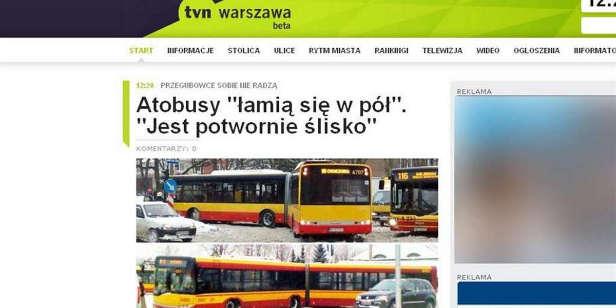 Złamał się autobus w Warszawie