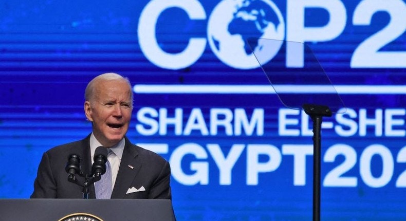 President Joe Biden made a brief stop at the UN climate summit in Sharm el-Sheikh, Egypt.AHMAD GHARABLI /AFP