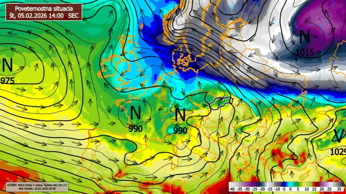Predpoveď poveternostnej situácie na štvrtok 5. februára o 14.00.