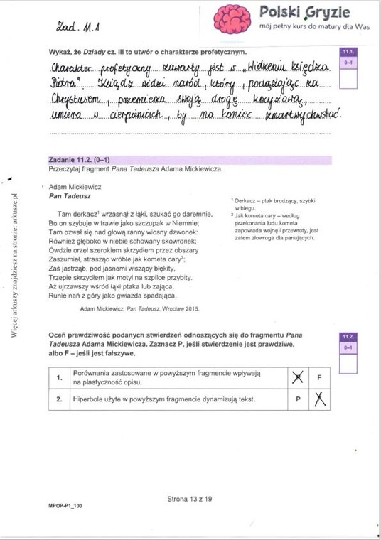 Matura 2024. Odpowiedzi z polskiego. TEST. Formuła 2023. Zadanie 11.1 i 11.2