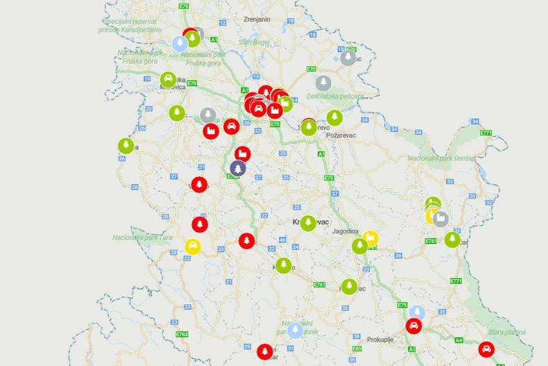 I merni podaci sa sajta SEPA pokazali su da se veliki broj gradova nalazi u "crvenoj" zoni koja označava zagađen vazduh