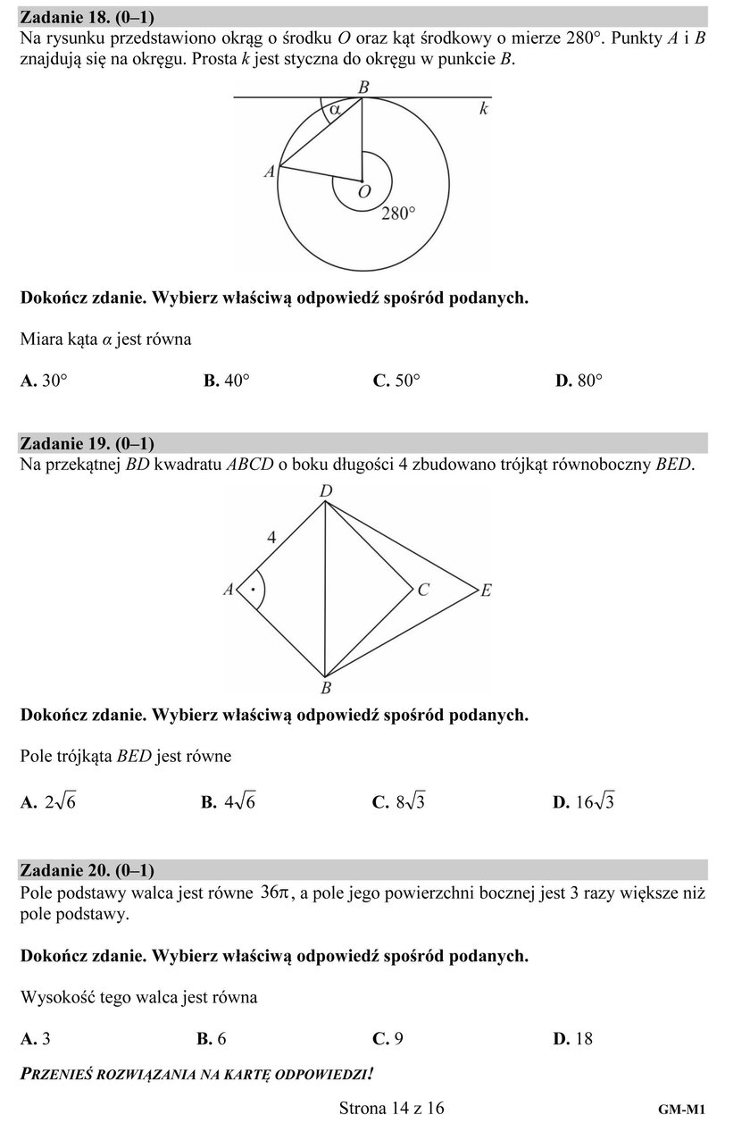 Egzamin Gimnazjalny 2018: Część matematyczno-przyrodnicza. Odpowiedzi i Arkusze CKE