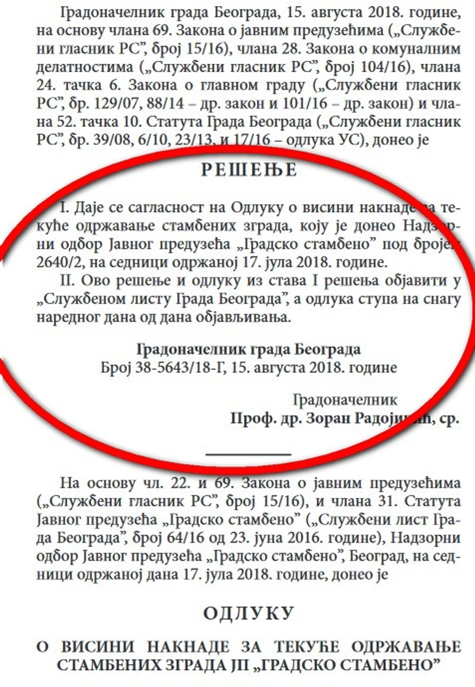 Izvod iz Službenog lista grada Beograda