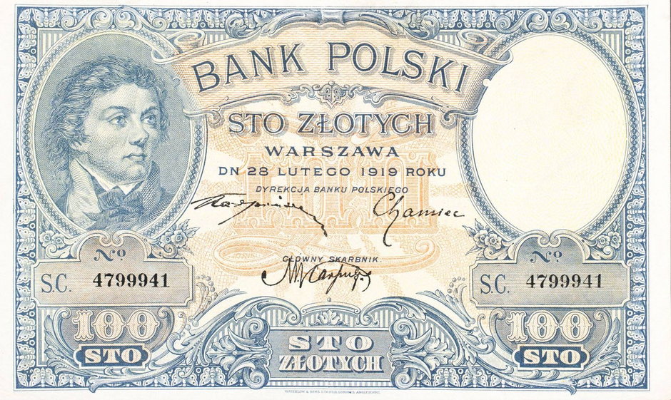 Banknot 100 złotych wprowadzony do obiegu w 1924 r.