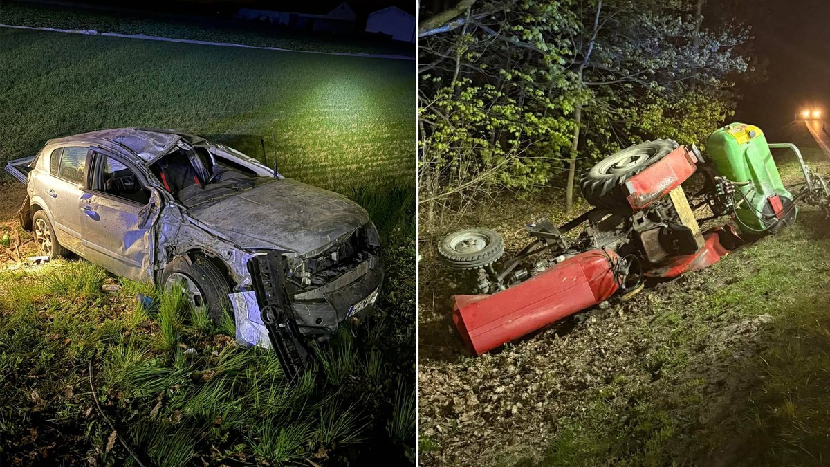 Oplem huknął w ciągnik rolniczy. Okropne, co policjanci odkryli na miejscu