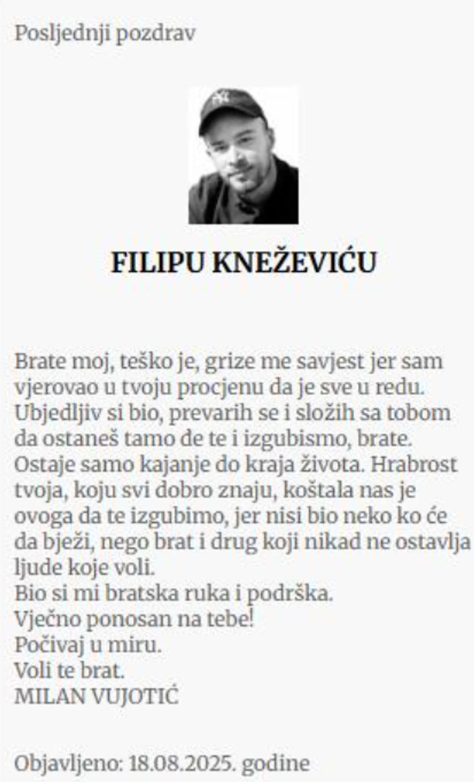 Čitulje Filipu Kneževiću